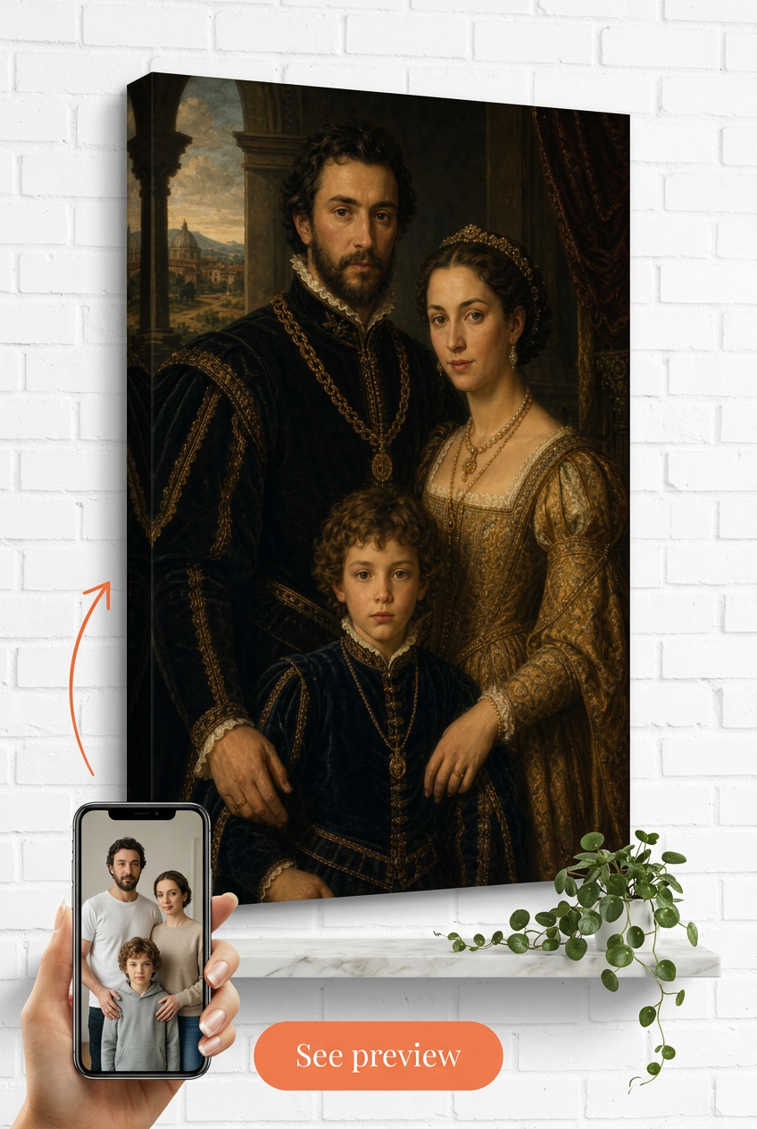 Custom Renaissance Family Portrait — Regal Throne Canvas