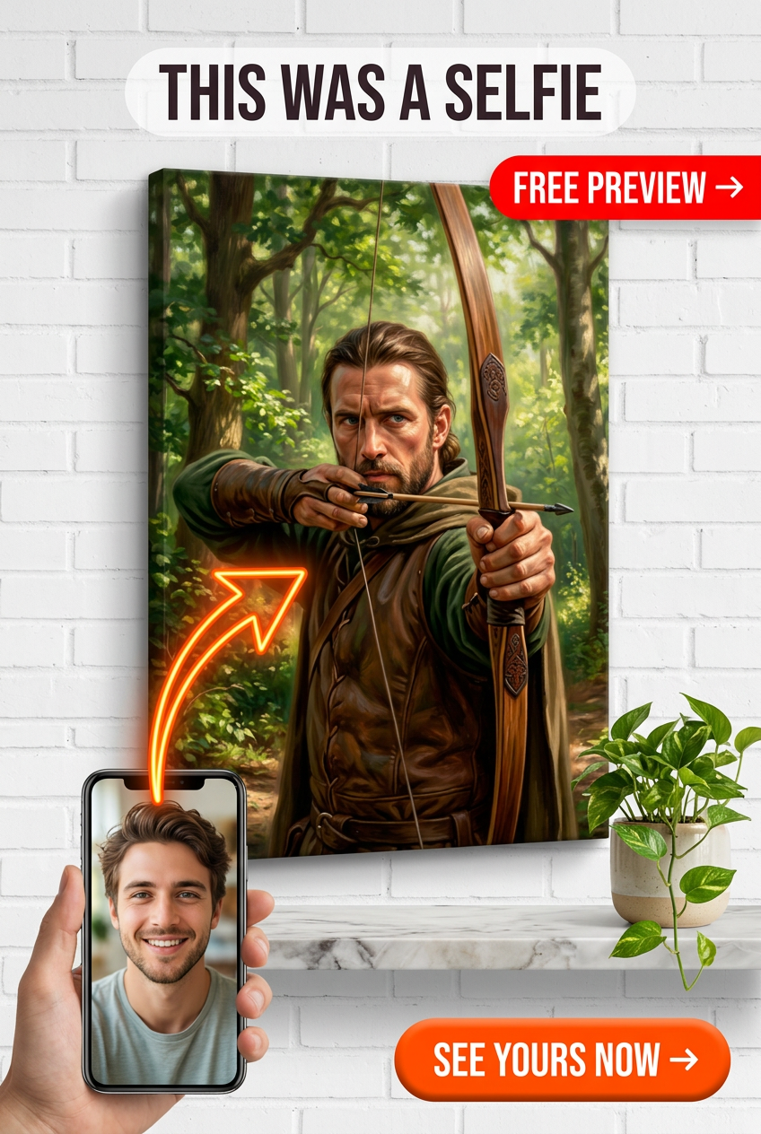 Custom Medieval Archer Portrait — Heroic Bow & Arrow Canvas for Men