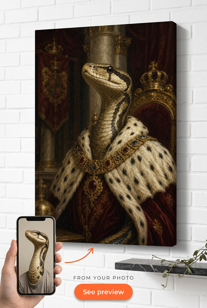 Custom Royal Cat Portrait — Regal Throne Canvas from Photo