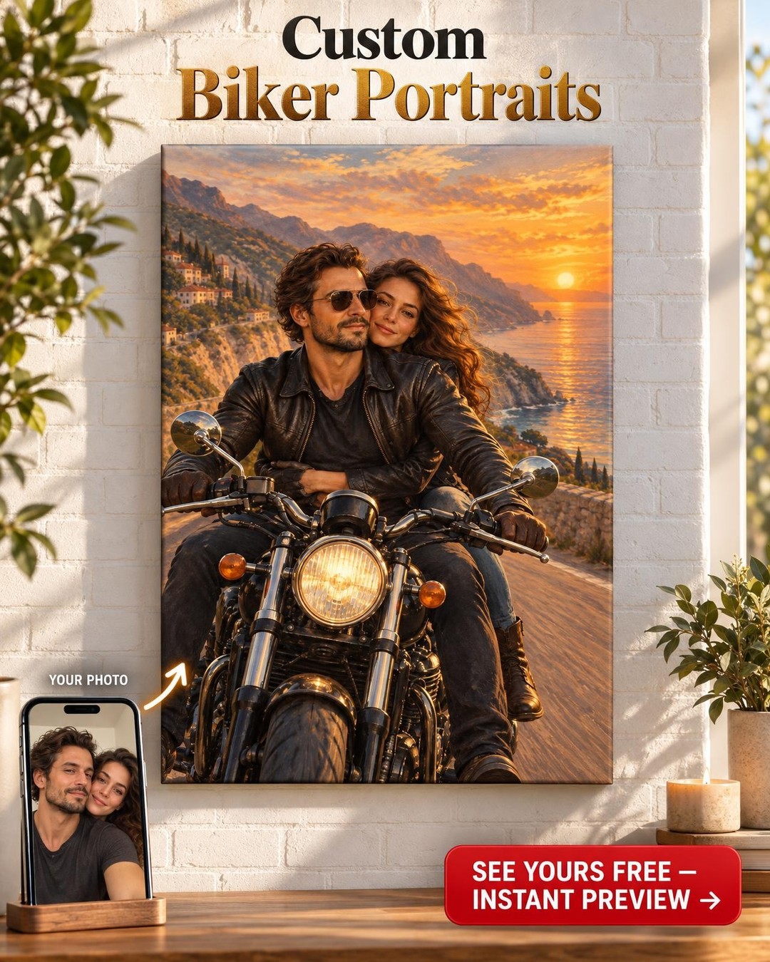Couple Riding Into The Sunset Custom Portrait from Photo | Personalized Custom Portrait Gift