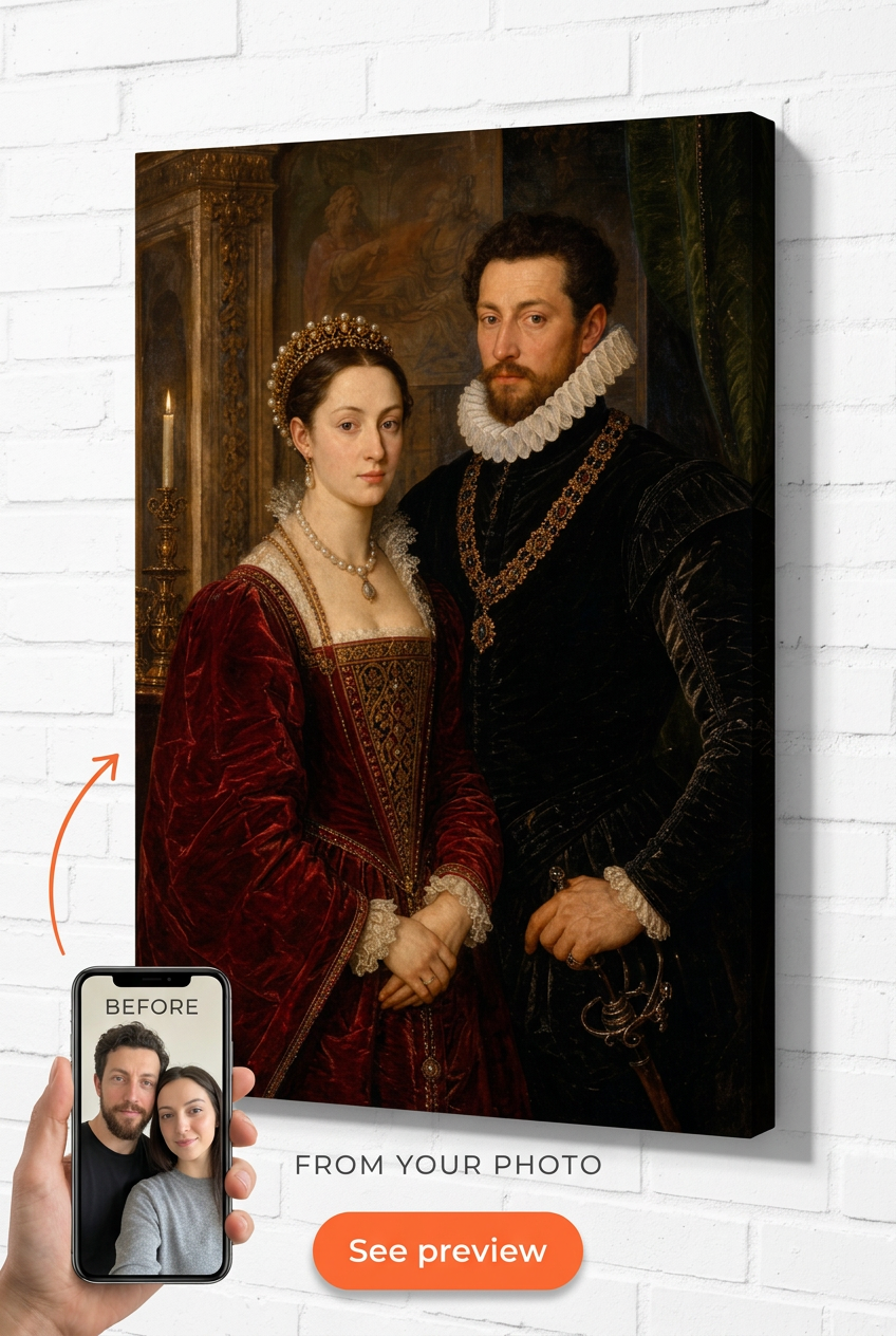 Custom Renaissance Couple Portrait — Regal Canvas from Photo
