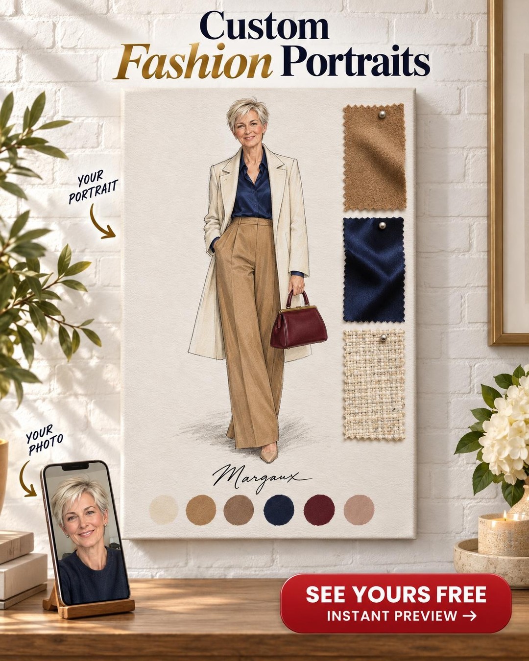 Her Look on a Designer Sketchbook Page Custom Portrait from Photo
