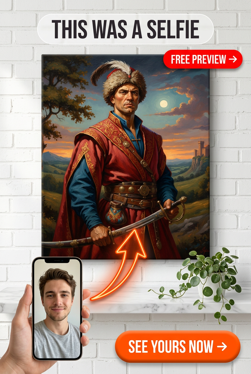 Custom Renaissance Man Portrait — Heroic Sword & Castle Canvas