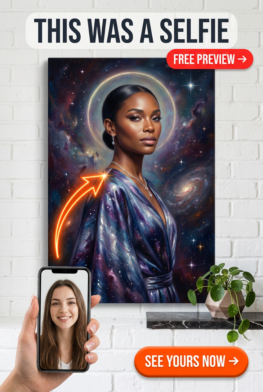 Custom Sci-Fi Woman Portrait — Serene Galactic Canvas