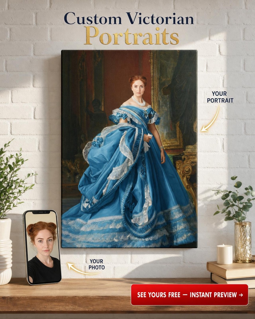 Majestic Royal-Style Custom Portrait from Photo | Personalized Canvas Gift