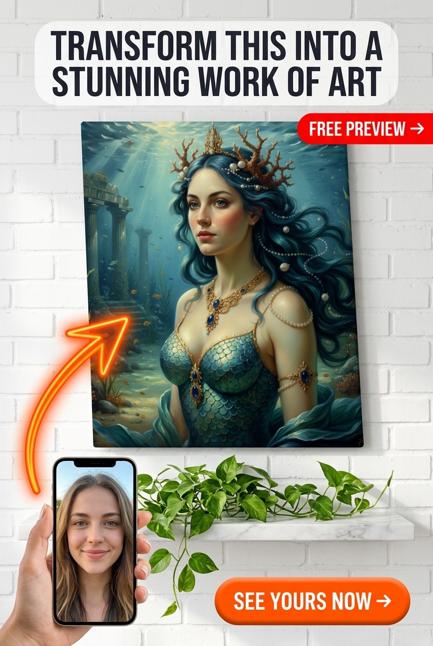 Custom Fantasy Woman Portrait — Whimsical Ocean Crown Canvas