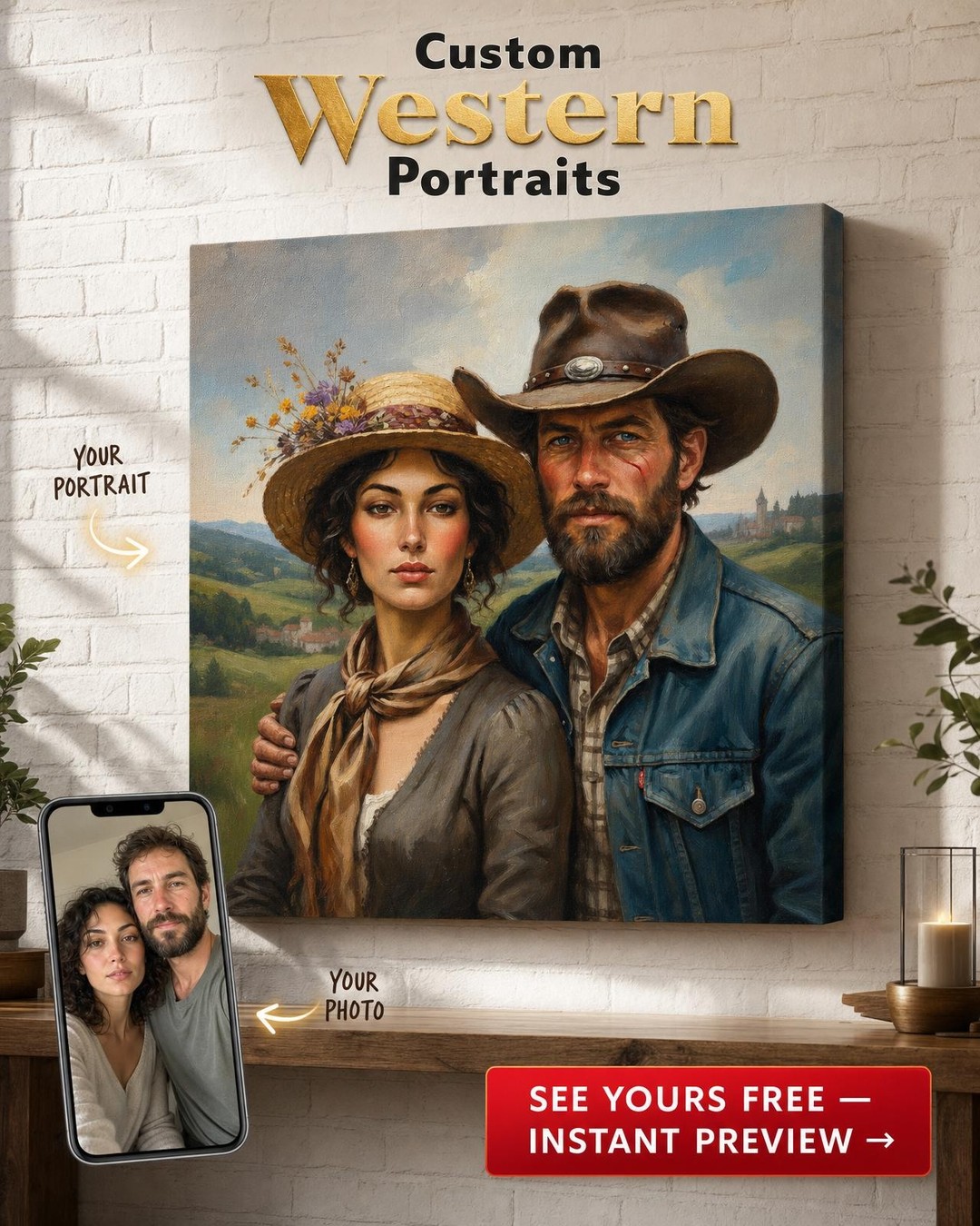 Cowboy Couple Portrait - Custom Canvas