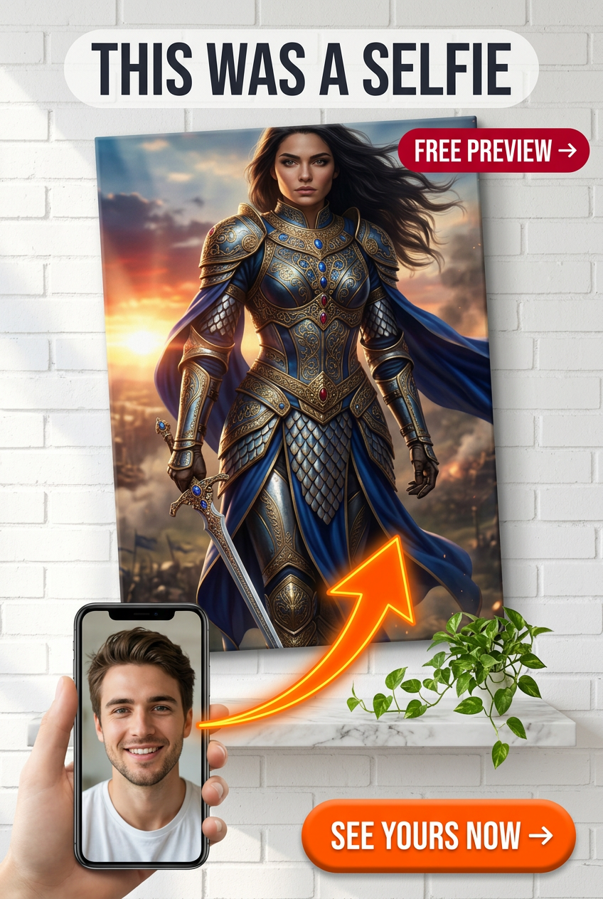 Custom Fantasy Man Portrait — Heroic Warrior Woman Canvas Gift