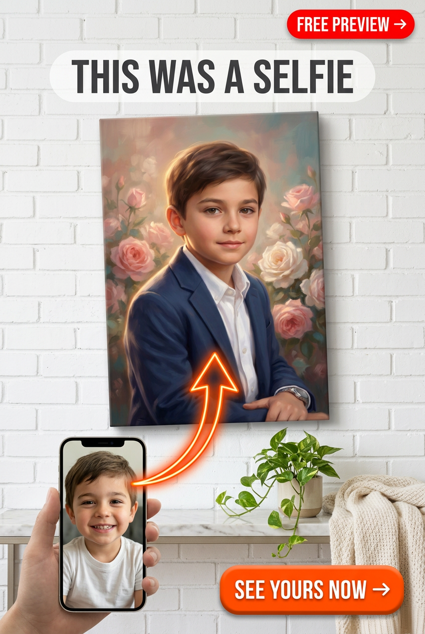 Custom Floral Single Man Portrait — Serene Rose Canvas for Boy
