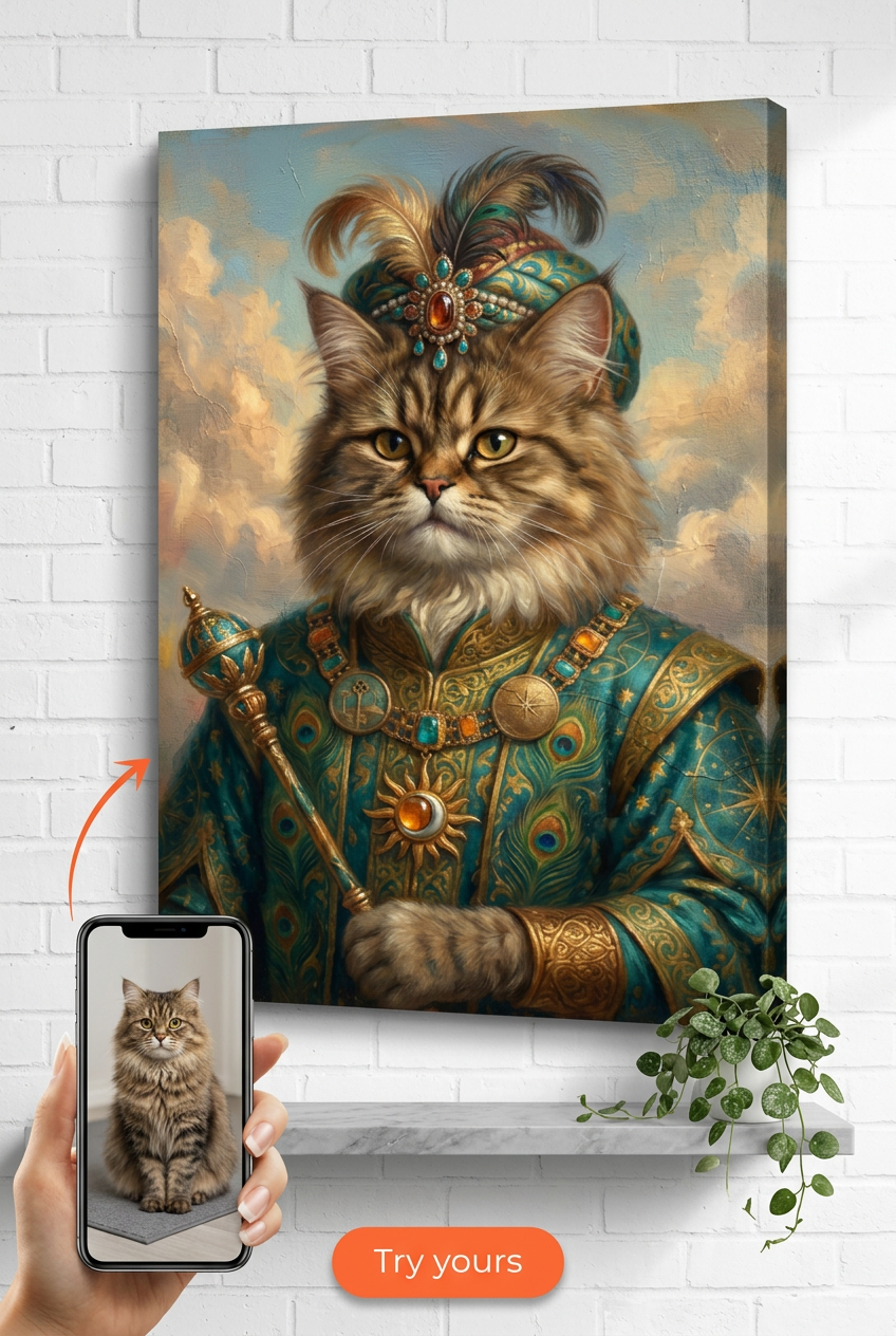 Regal Royal Cat Custom Portrait | Premium Canvas Portraits
