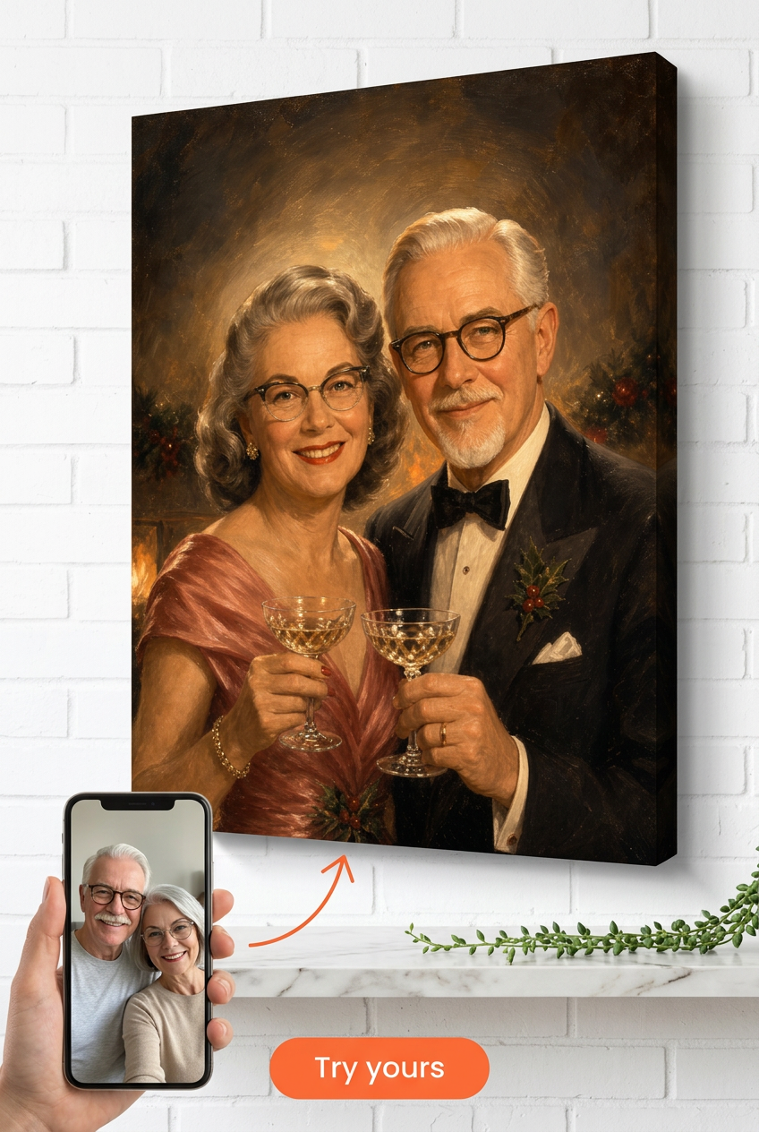 Custom 1940s Hollywood Christmas Portrait from Photo | Personalized Gift