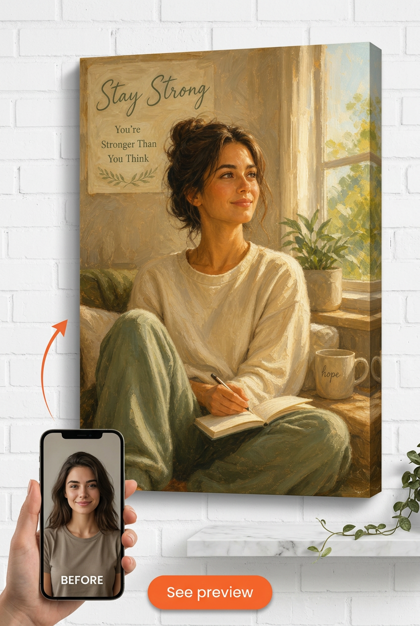 Custom GetWell Single-Woman Portrait — Serene Recovery Moment from Photo