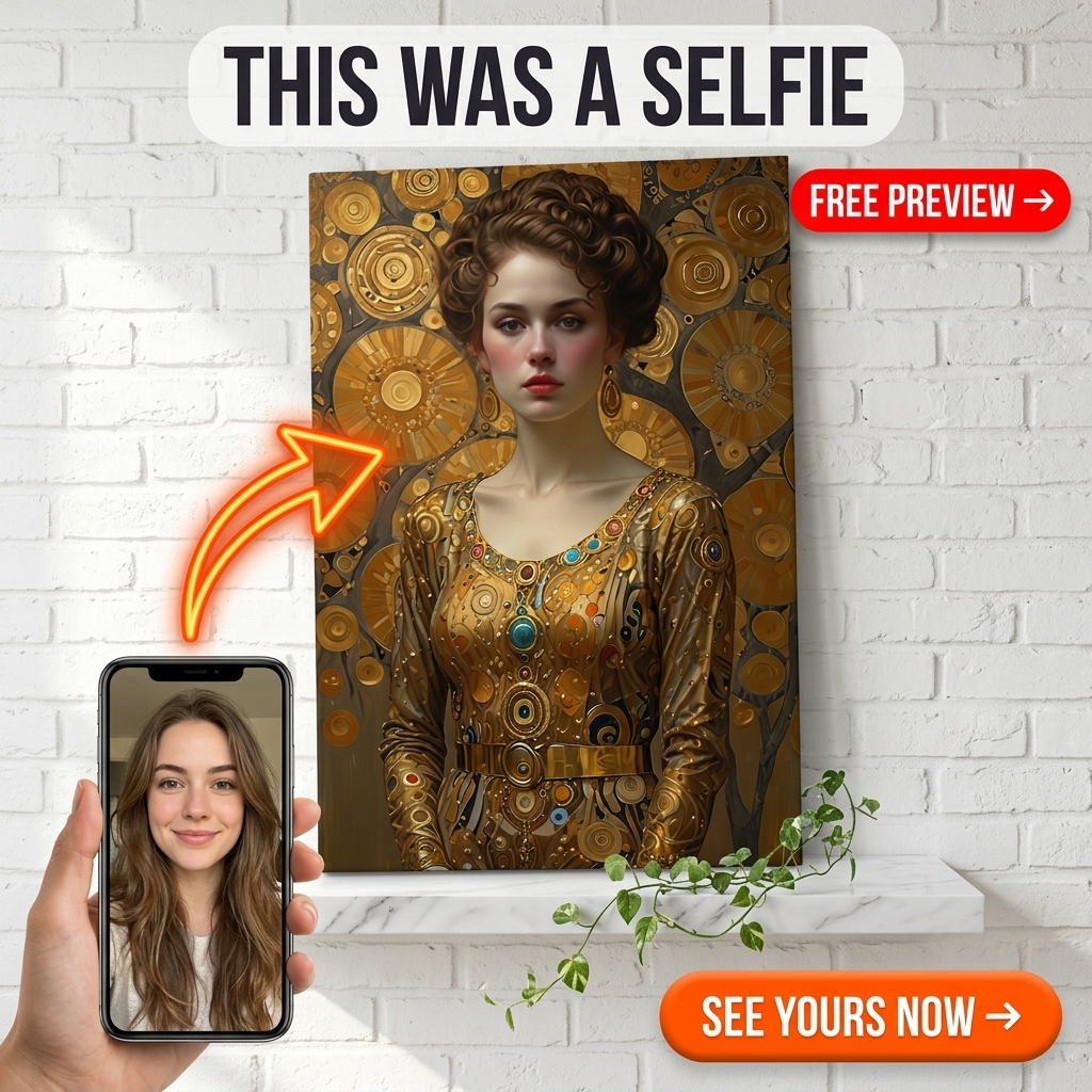 Custom Royal Woman Portrait — Regal Gold Canvas from Photo