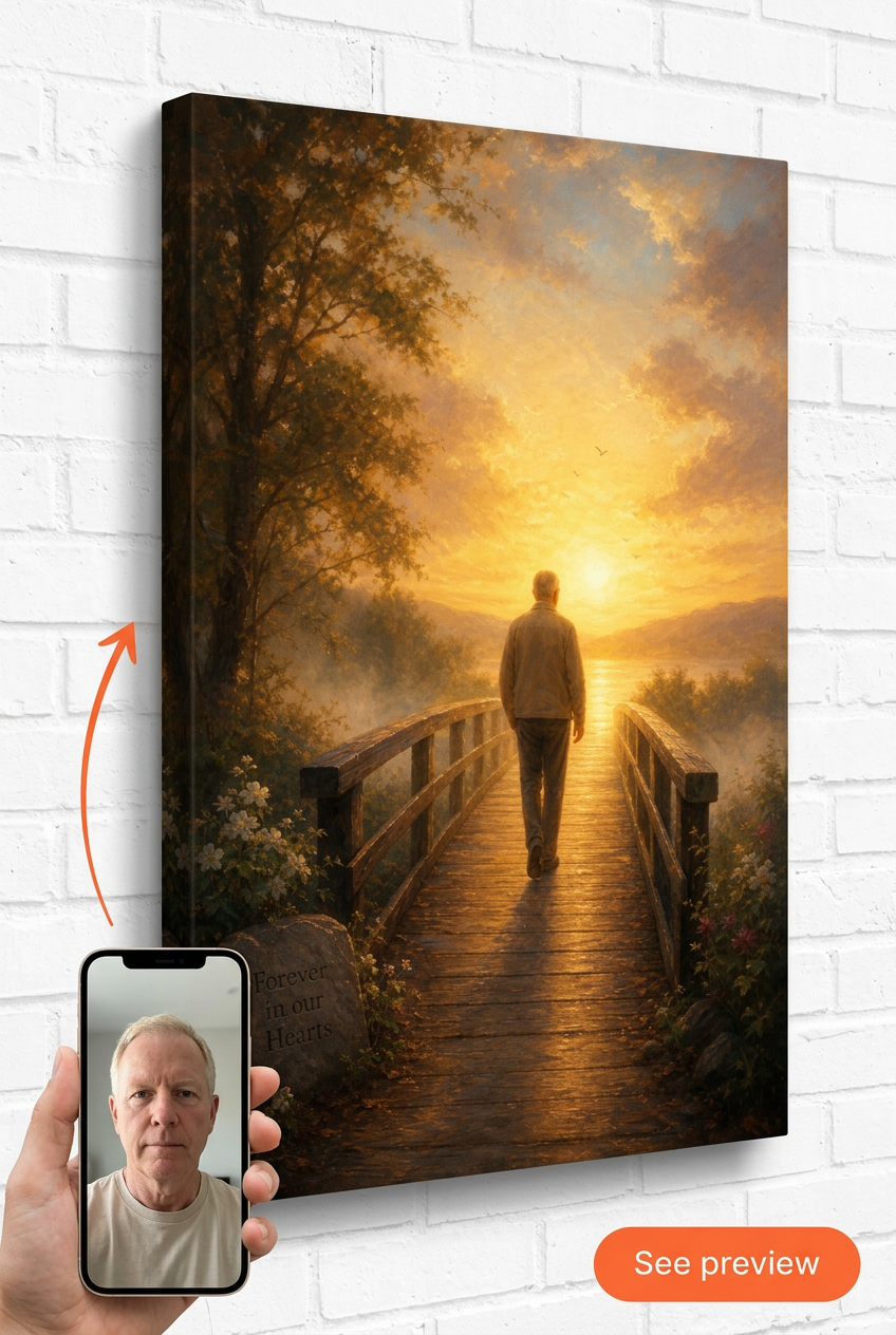 In Loving Memory Sunset Bridge Custom Portrait from Photo | Personalized Undefined Gift