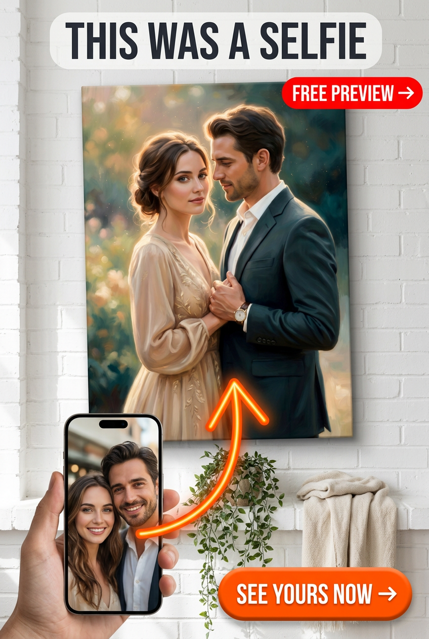 Custom Royal Couple Portrait — Romantic Flower Canvas from Photo