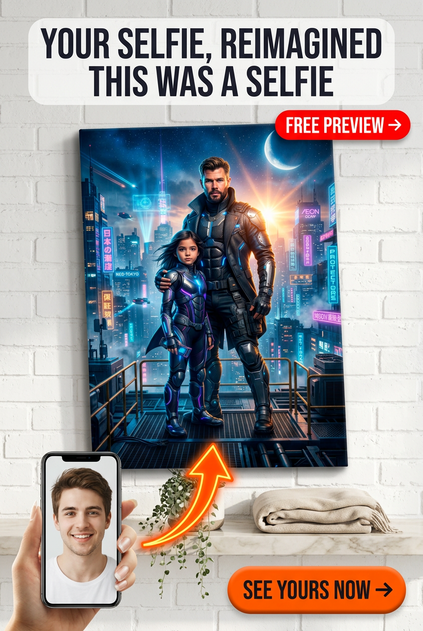 Custom Cyberpunk Couple Portrait — Heroic Neon Guardians Canvas