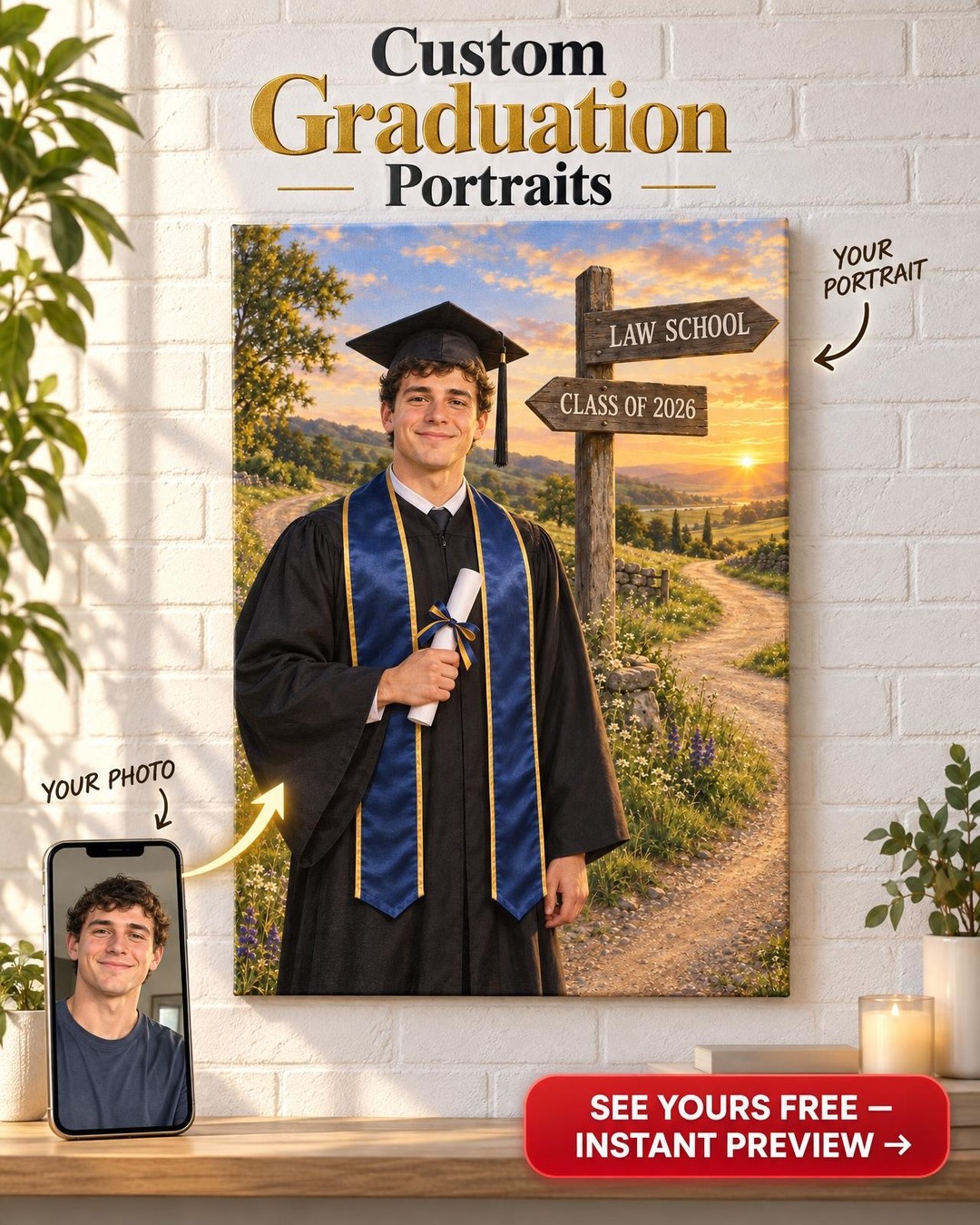 The Road Ahead Custom Portrait from Photo | Personalized Graduation Portrait Gift