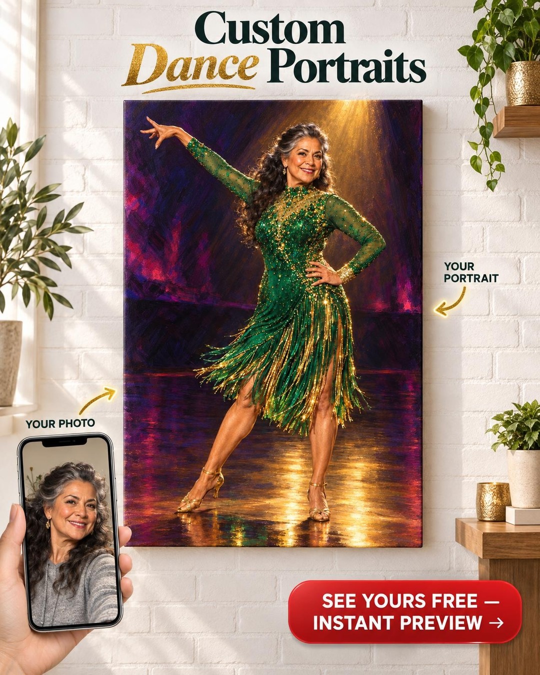 Her Latin Spotlight Custom Portrait from Photo | Personalized Ballroom Dance Gift