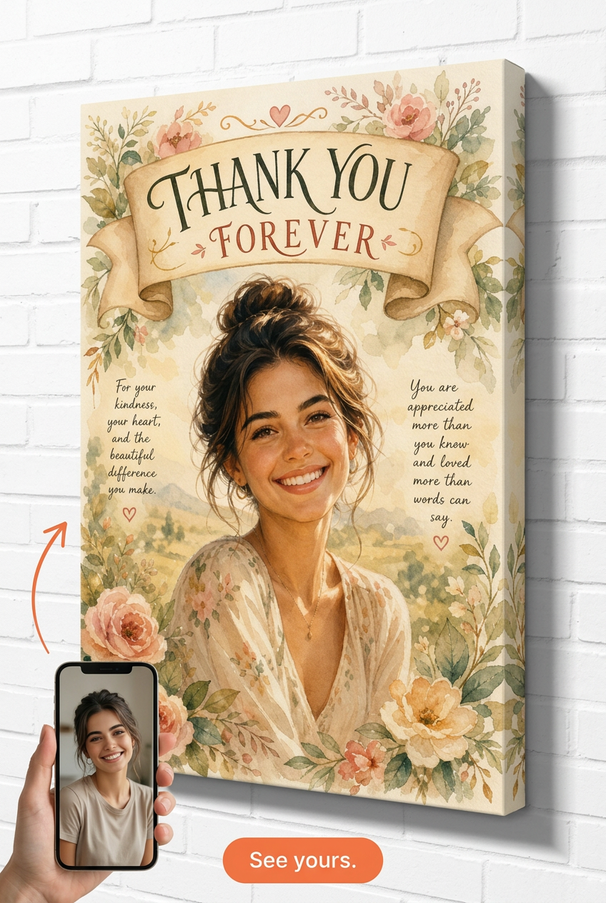 Thank You Forever Gift Canvas — Warm Gratitude Art Canvas from Photo