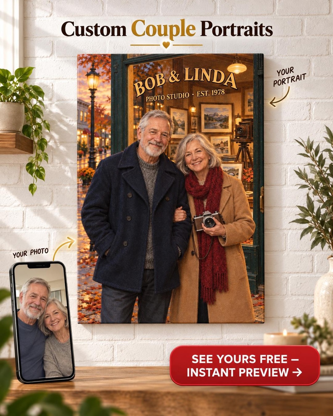 Our Photo Studio Window Custom Portrait from Photo | Personalized Film Camera Gift