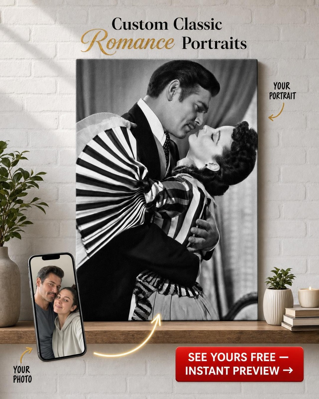 Victorian-Inspired Couple Custom Portrait from Photo | Personalized Canvas Gift