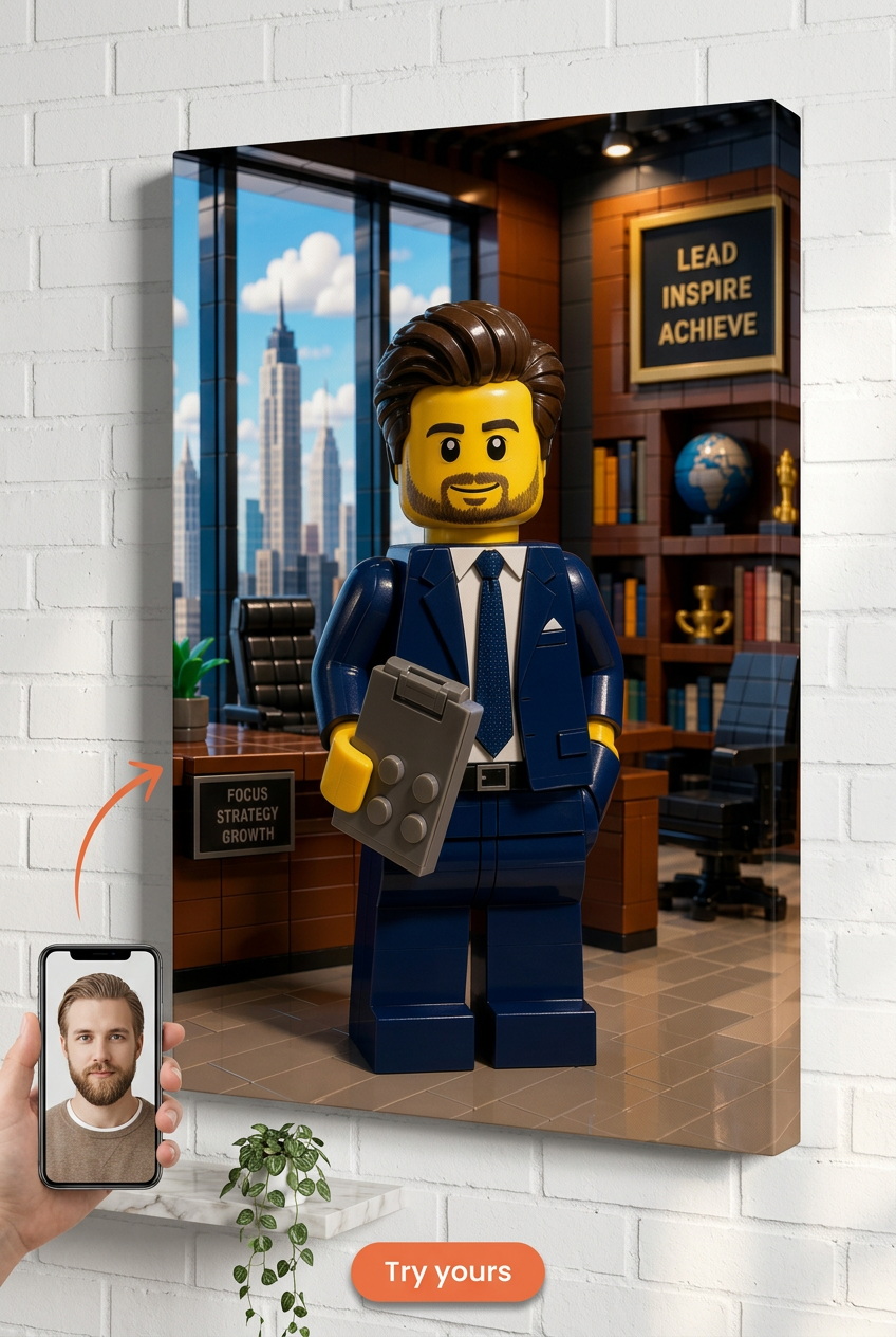 Custom Brick Minifigure Boss Manager Portrait from Photo | Personalized Undefined Gift