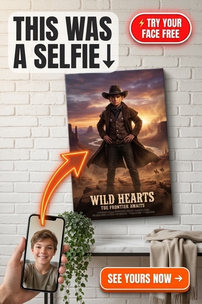 Custom Cowboy Boy Portrait — Heroic Wild West Canvas from Photo