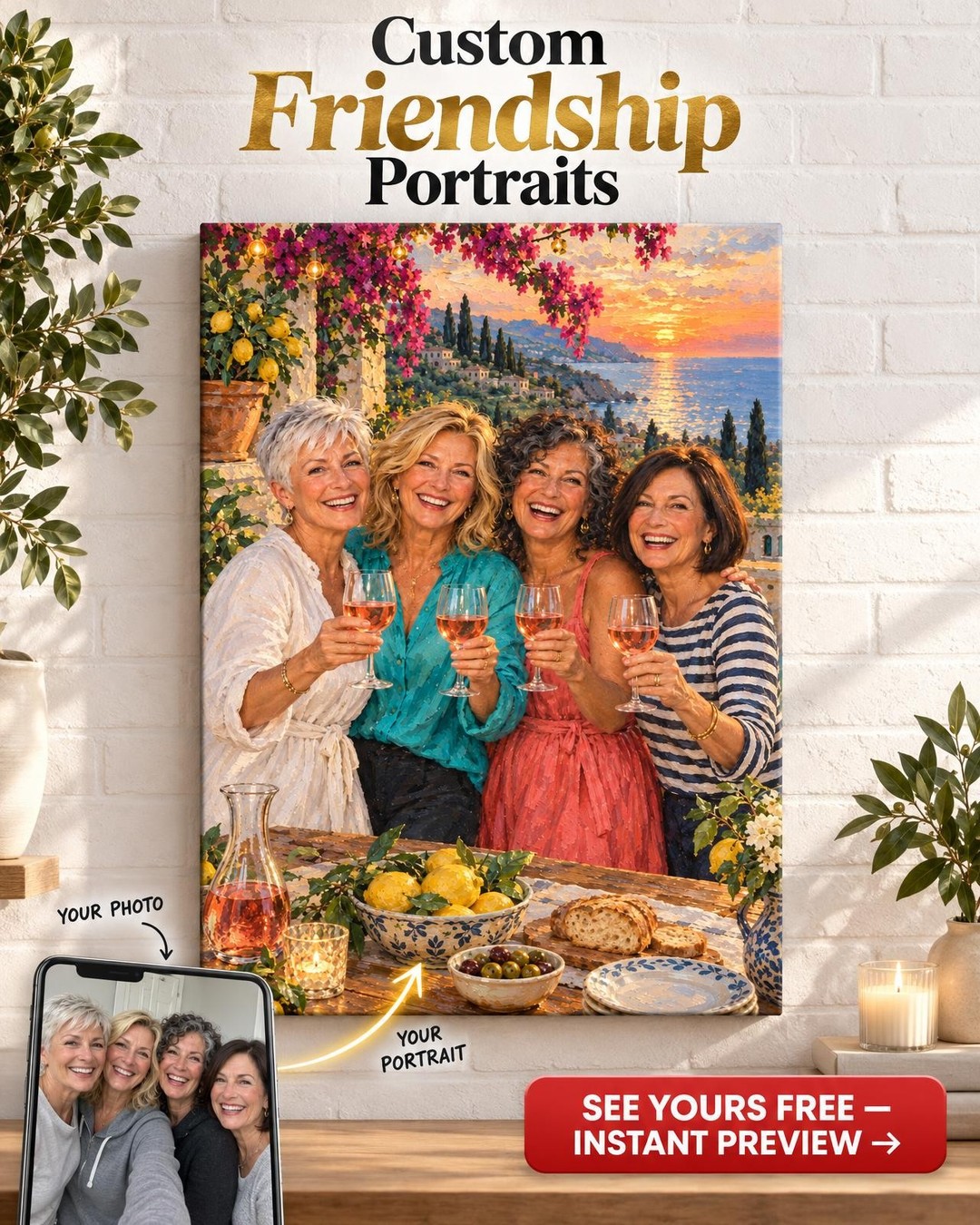 The Girls’ Trip Friends Group Custom Portrait from Photo | Personalized Gift for Girlfriends