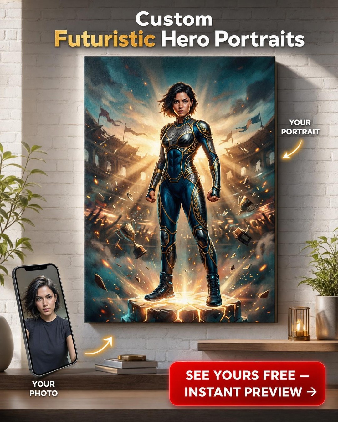 Custom Superhero Man Portrait — Heroic Canvas from Photo