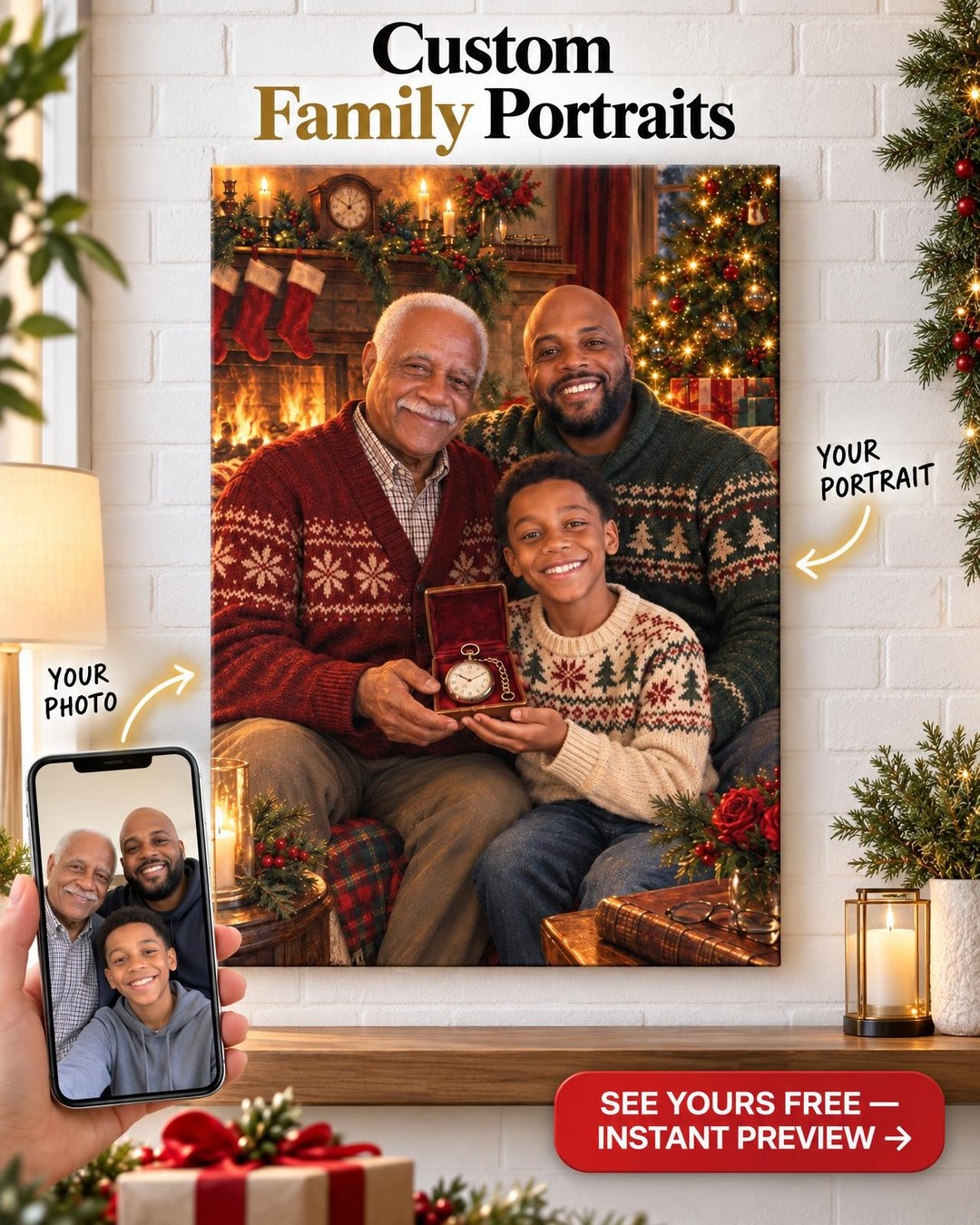 The Christmas It Was Passed On Custom Portrait from Photo | Personalized Family Heirloom Gift