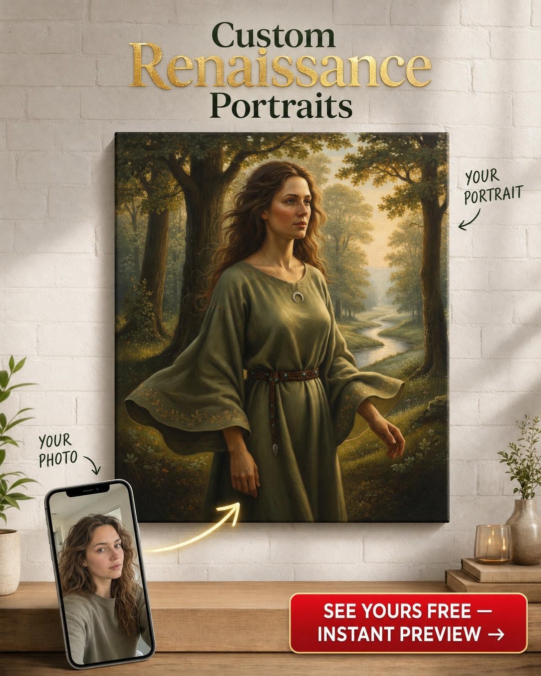 Custom Celtic Woman Portrait — Serene Forest Canvas from Photo