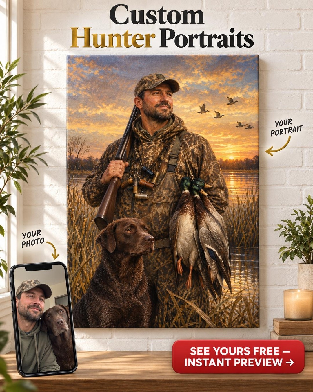 My Husband the Duck Hunter Custom Portrait from Photo | Personalized Canvas Gift