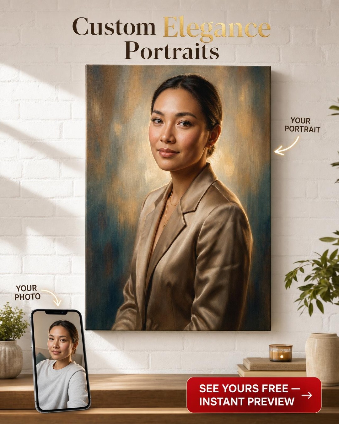 Custom Impressionist Woman Portrait — Serene Canvas Art from Photo