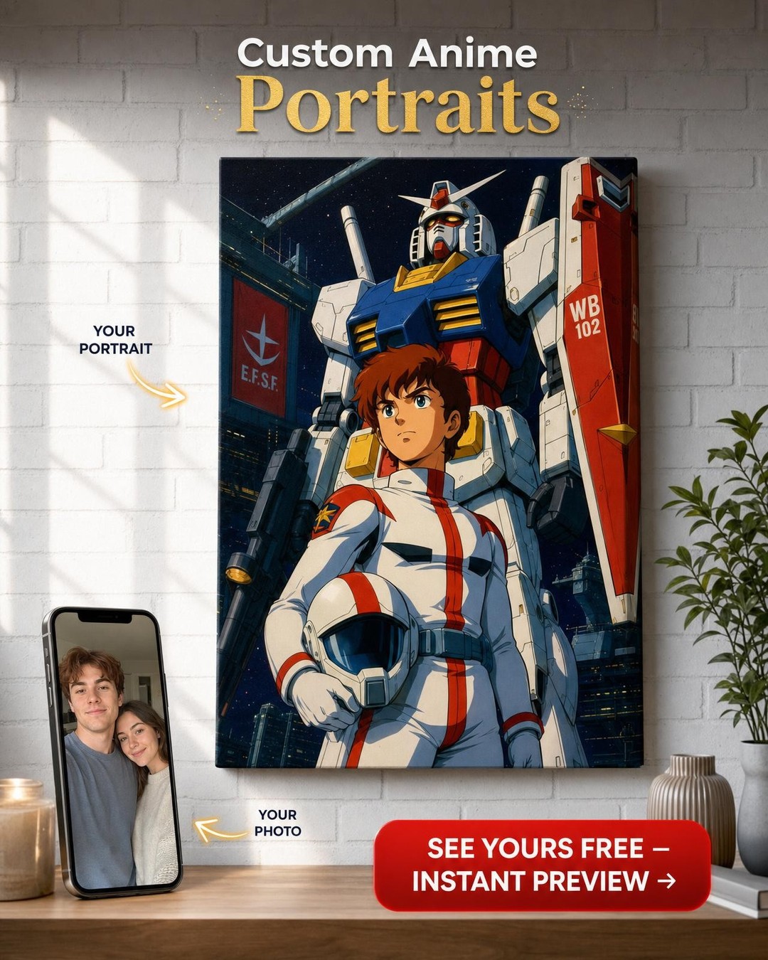 Custom Anime Warrior Portrait for Couples