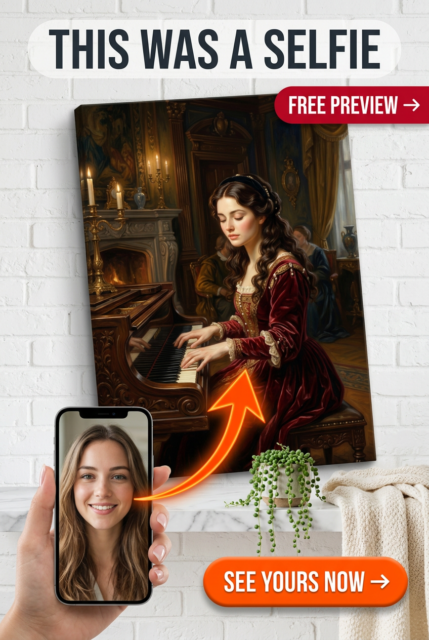 Custom Baroque Woman Portrait — Regal Piano Canvas