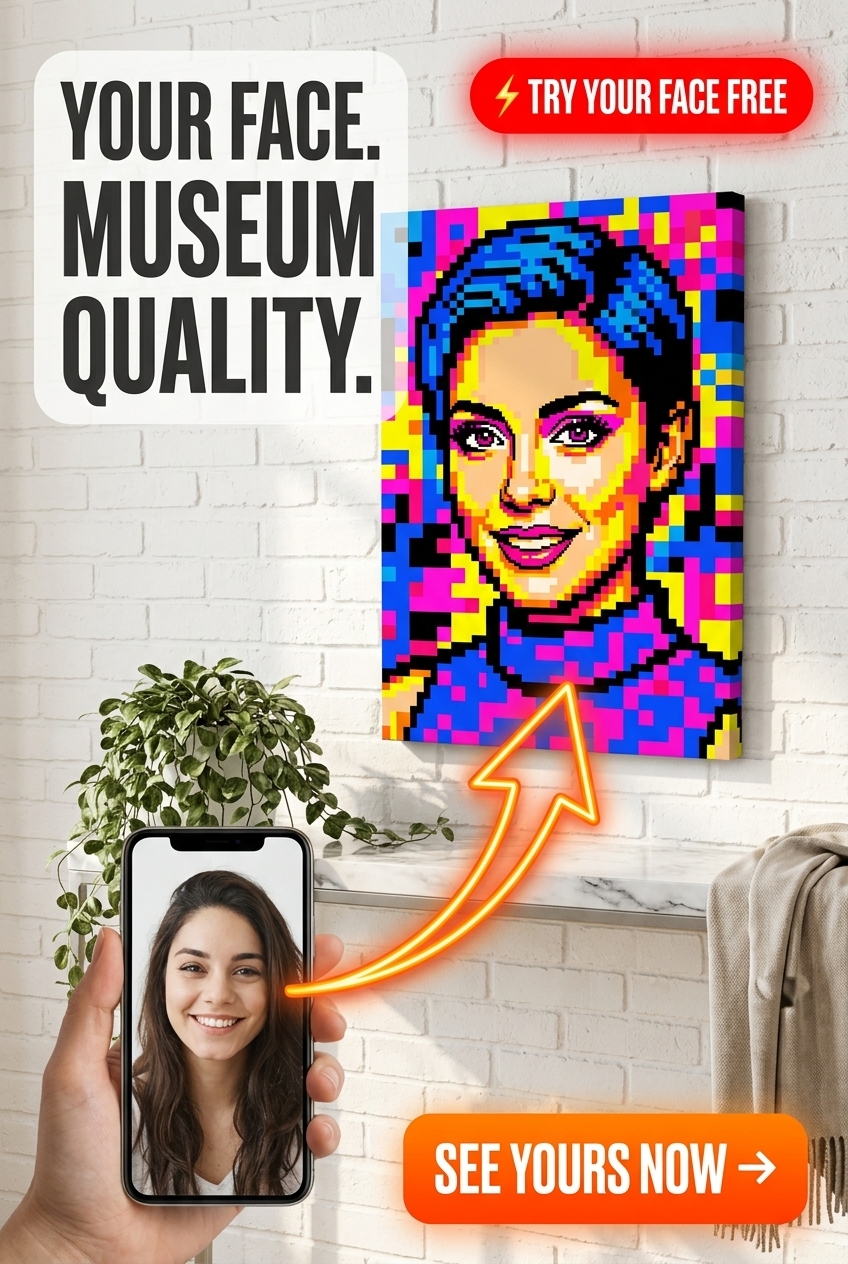Custom Pop Art Woman Portrait — Whimsical Pixel Canvas