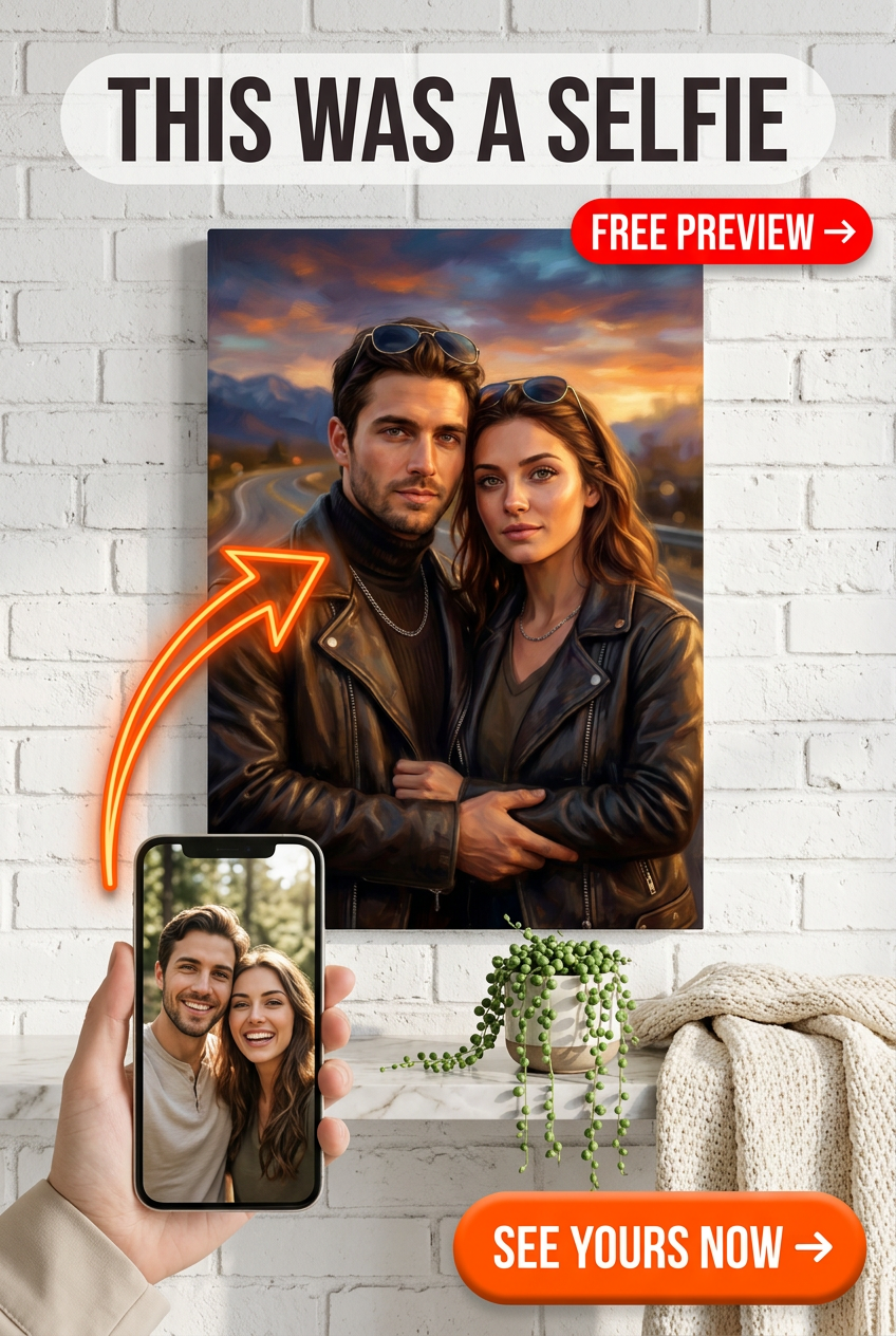 Custom Sunset Couple Portrait — Romantic Canvas from Photo
