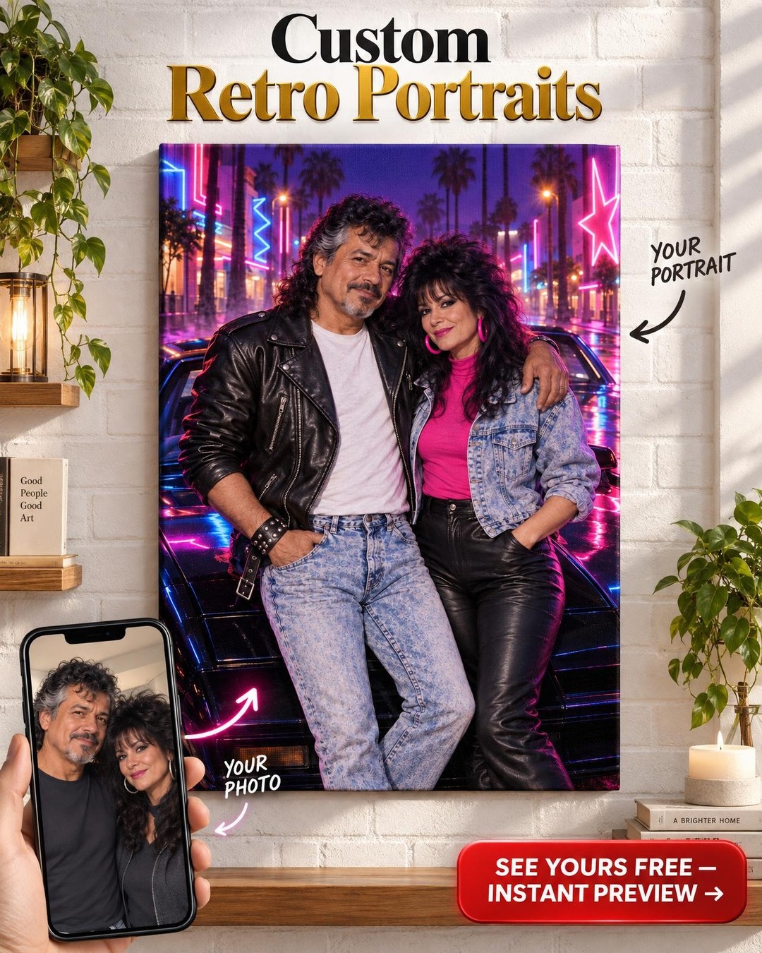 80s Sunset Strip Rock Portrait - Custom Musician Canvas