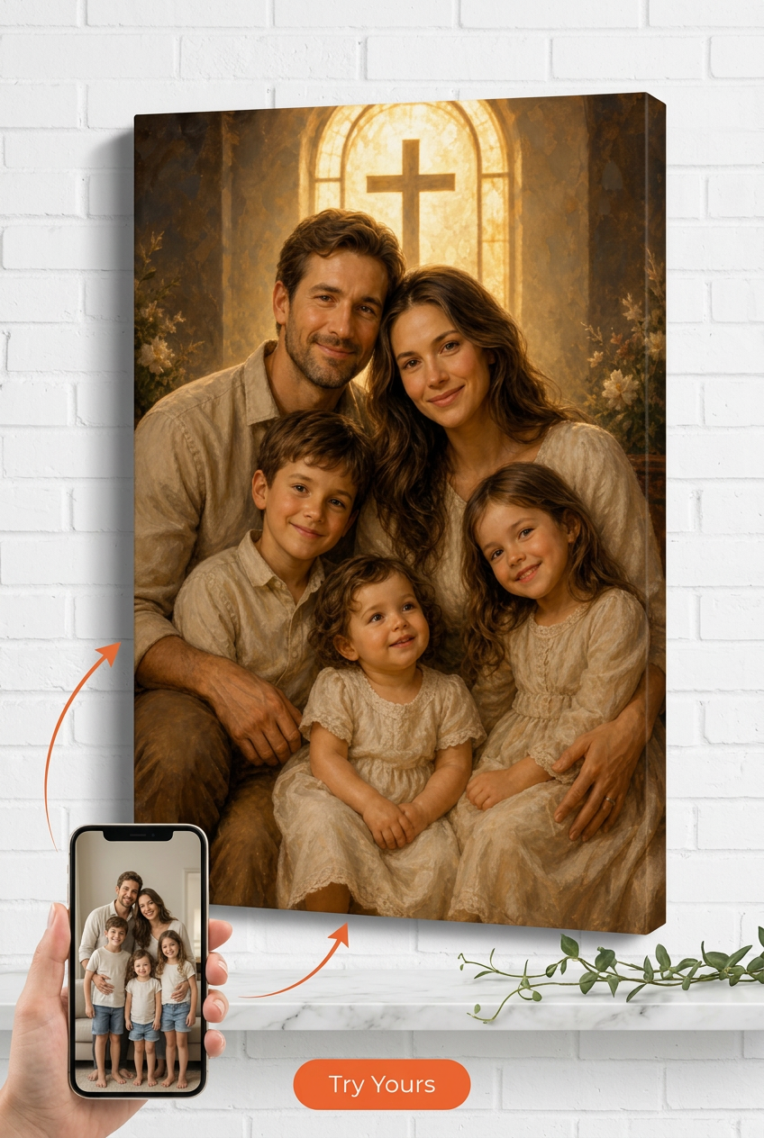 Custom Religious Family Portrait — Serene Canvas from Photo
