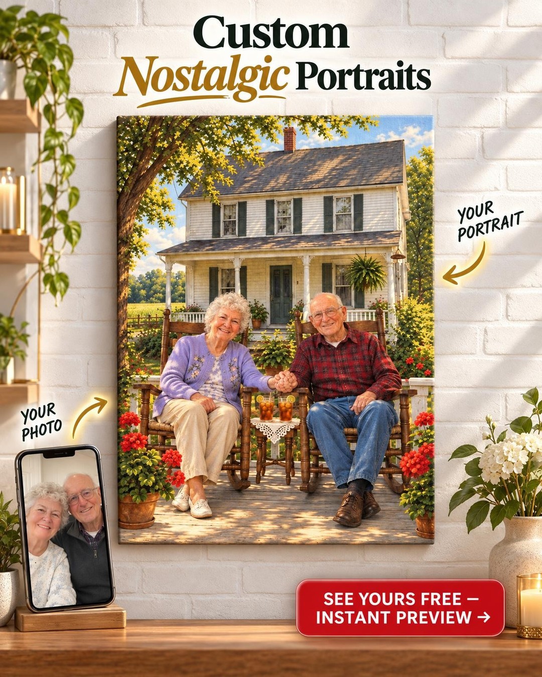 Grandparents Porch Custom Portrait from Photo | Personalized Childhood Home Gift