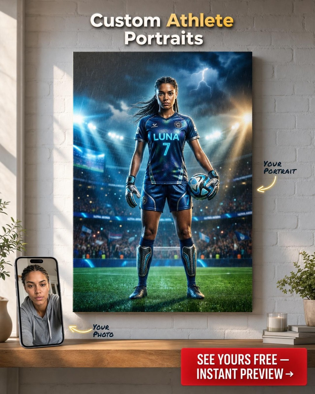 Retrato Épico de Goleiro de Futebol: Momento Heróico