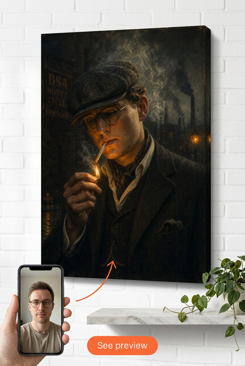 Custom 1920s Cigarette Smoke Gangster Portrait from Photo | Personalized General Gift