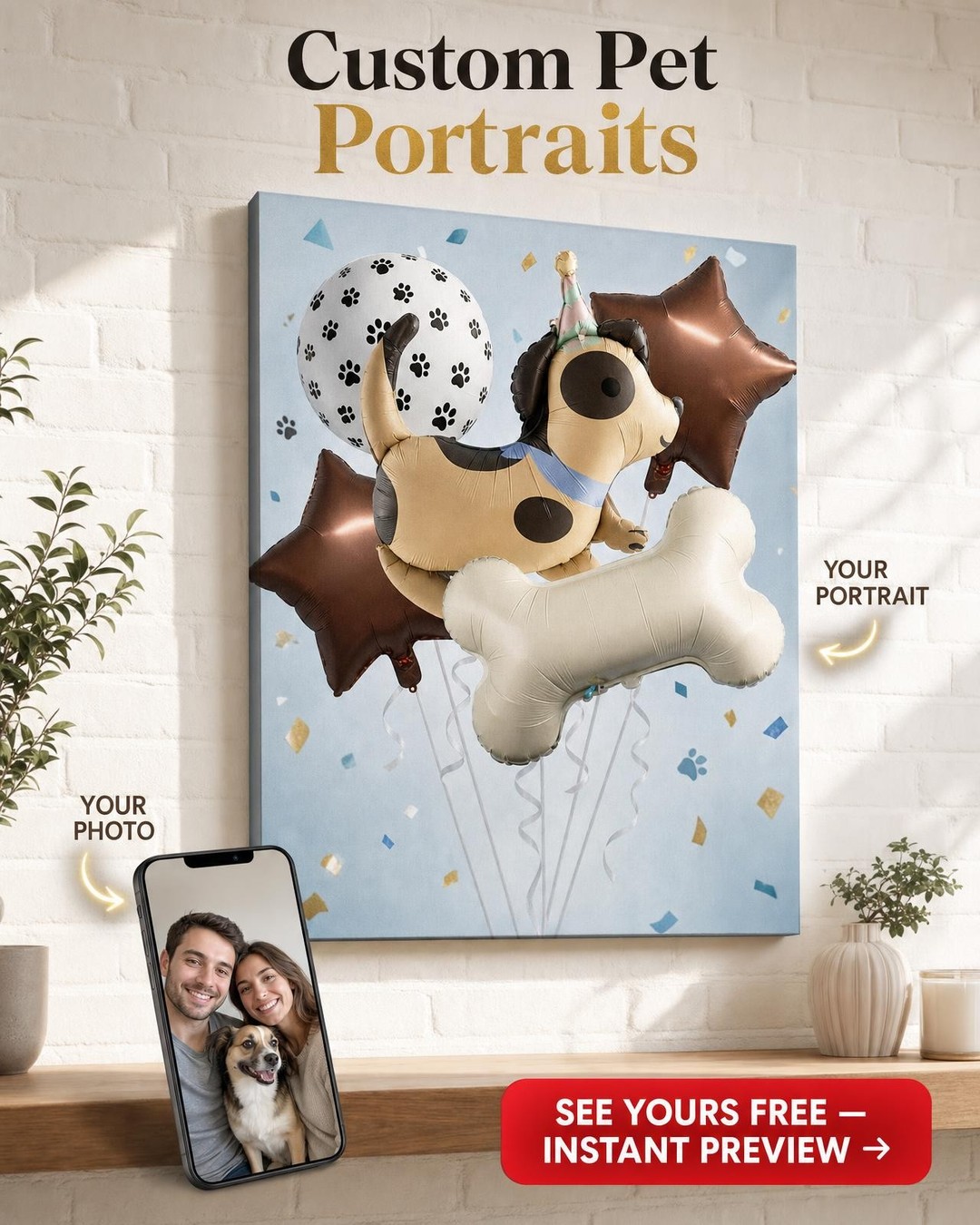 Gotcha Day Pet Adoption Custom Portrait from Photo | Personalized Gift
