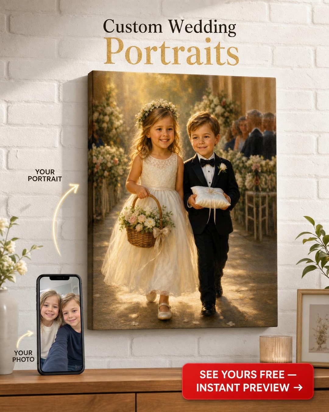 Flower Girl Ring Bearer Gift — Charming Wedding Portrait Canvas from Photo