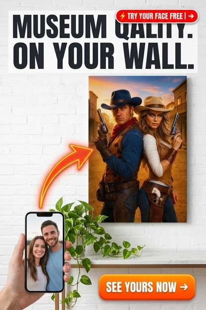 This charming portrait features a couple in a lively Western-themed costume styl - Affordable Personalized Gifts That Look Expensive (2026) - PortraitGift