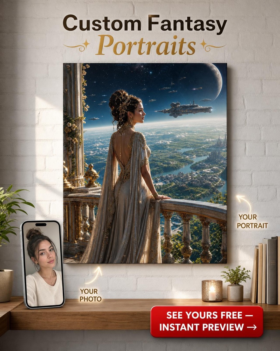 Galactic Princess Custom Portrait from Photo | Personalized Canvas Gift