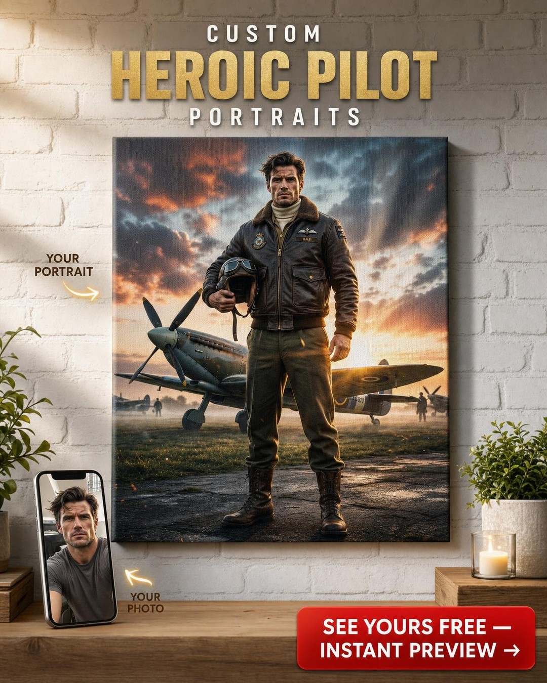 Heroic Aviator Canvas Art for Him