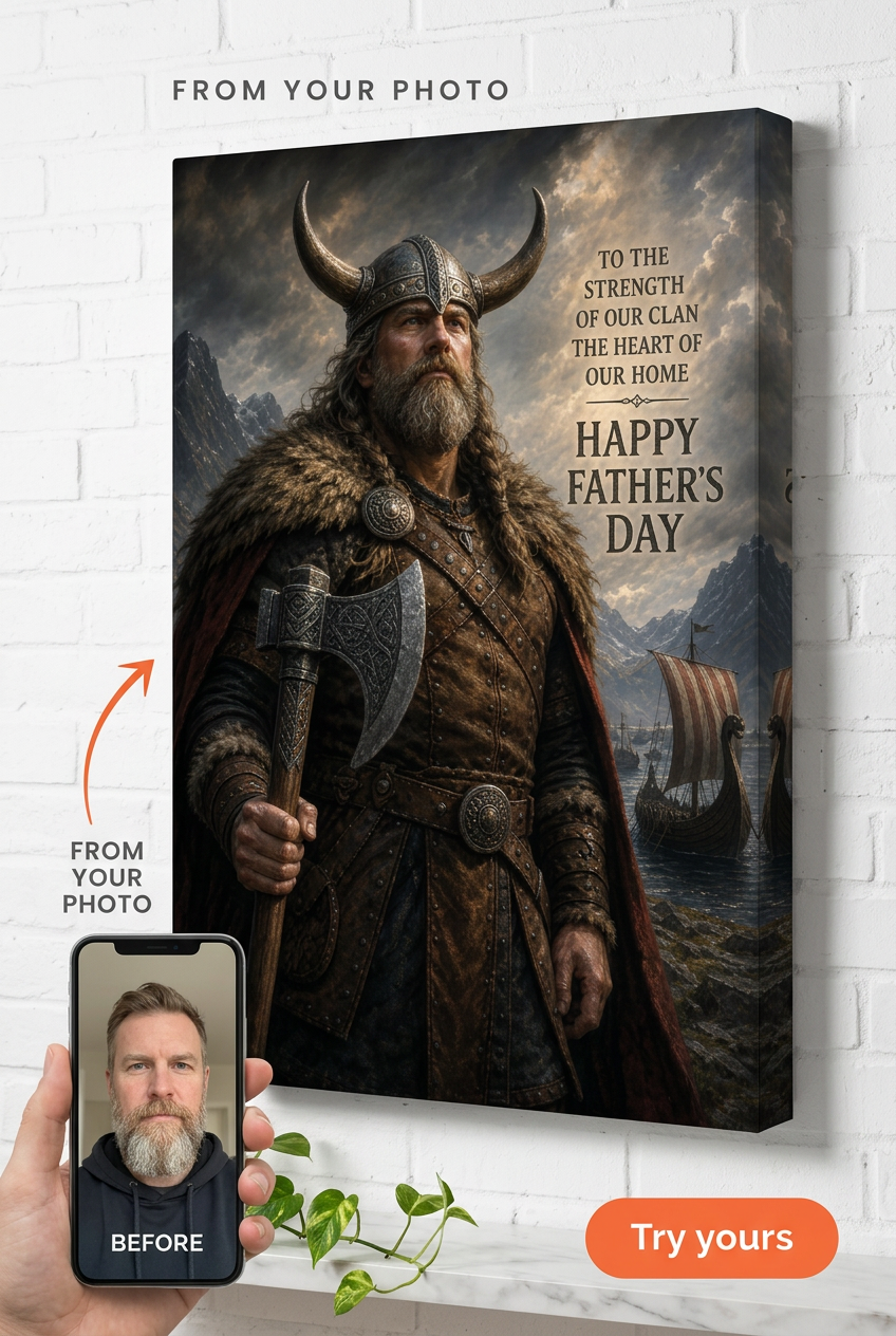 Custom Viking Warrior Portrait — Heroic Single-Man Canvas from Photo