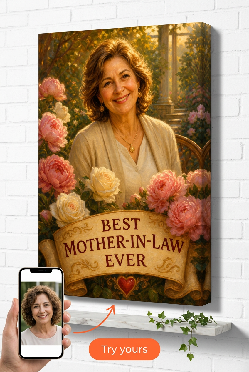 Gifts for Mother in Law — Warm Floral Portrait Canvas from Photo