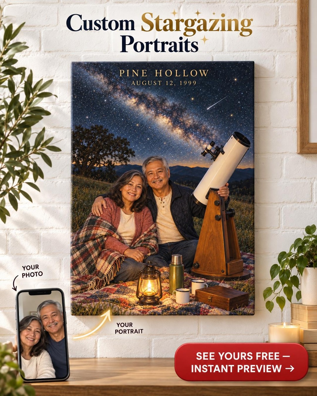 Under Our Stars Custom Portrait from Photo | Personalized Stargazing Portrait Gift